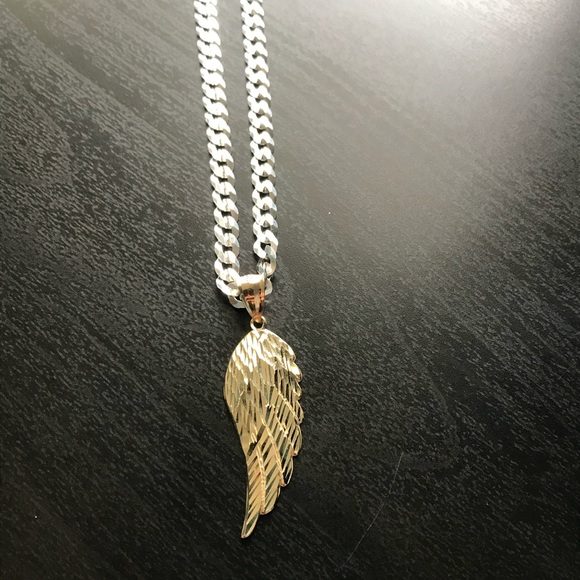 Other - Real 10K Gold Angel Wing Pendant With Silver Chain